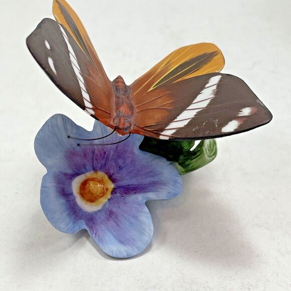Franklin Mint Hargreaves Butterflies of the World Tufted Jungle King Blue Flower - Picture 3 of 11